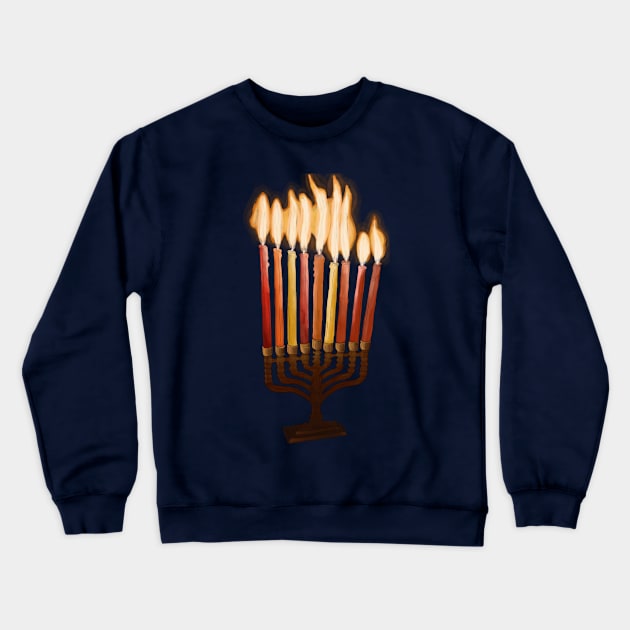 Detailed Lit Menorah Drawing Crewneck Sweatshirt by esslev